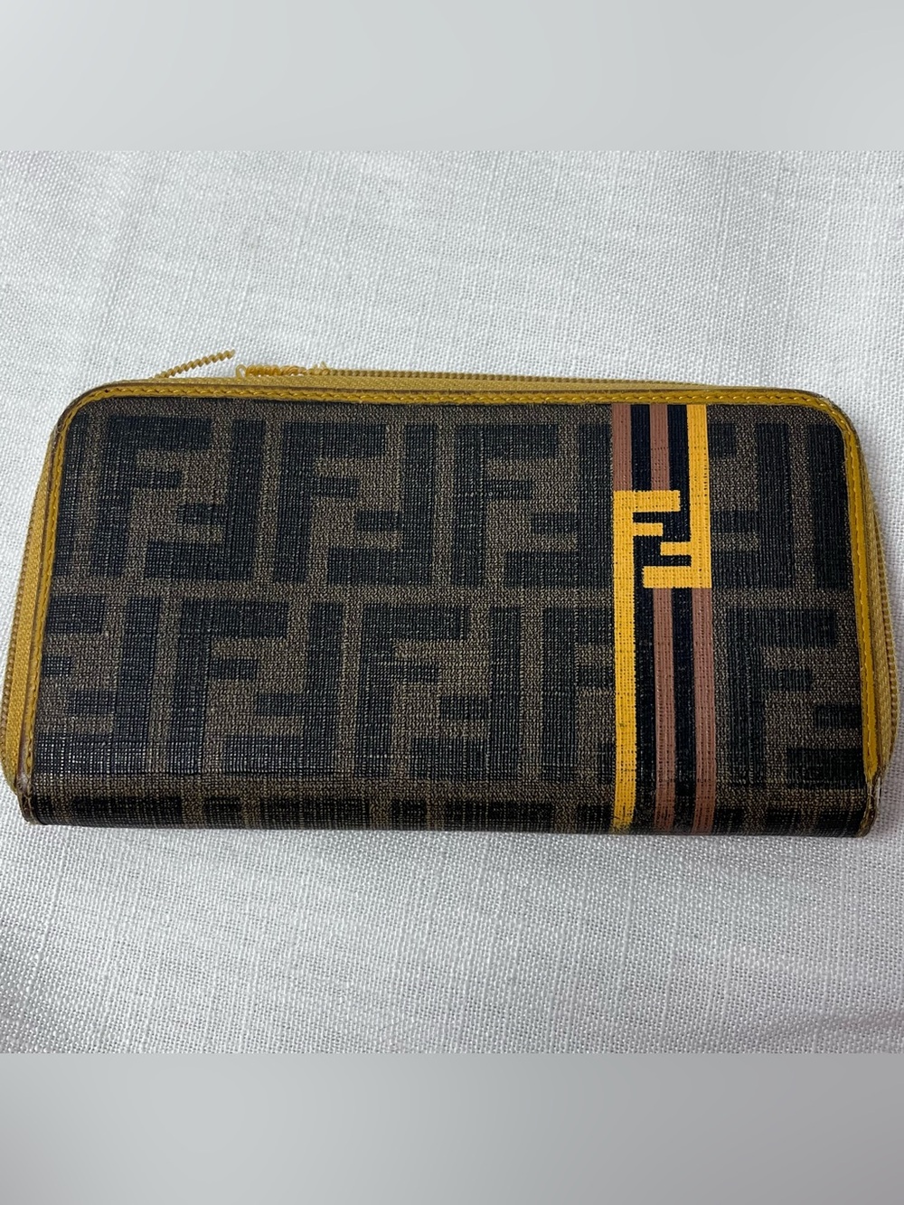 Authentic Fendi Brown and Yellow Zucca Long Wallet Leather - read description